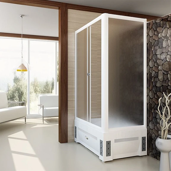 Душевое ограждение Radomir Верчелли 119*81*227 L прозрачное стекло с поддоном без декоративных вставок