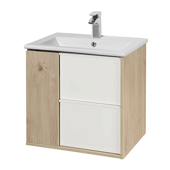 Тумба с раковиной Aquaton Бостон 60 белый глянец/дуб эврика 2