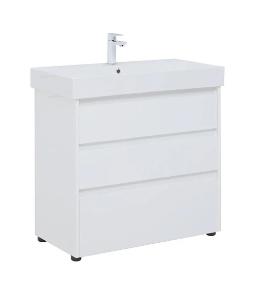 Тумба с раковиной Aquanet Nova Lite 85 (Slim Synergy) белый глянец (3 ящика)