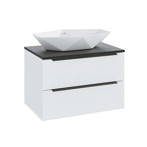 Тумба с раковиной Runo Орлеан 70 белый матовый/черный (раковина Poligono 64*40)