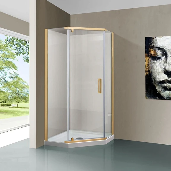Душевой уголок Vincea Stresa VSP 90*90*195 профиль брашированное золото без поддона