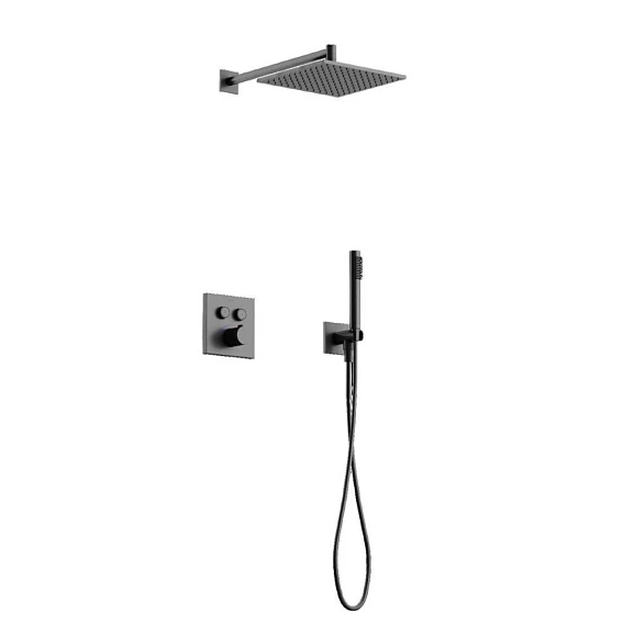 Душевой комплект Sancos Linn SC9022GG с термостатом скрытый монтаж вороненая сталь