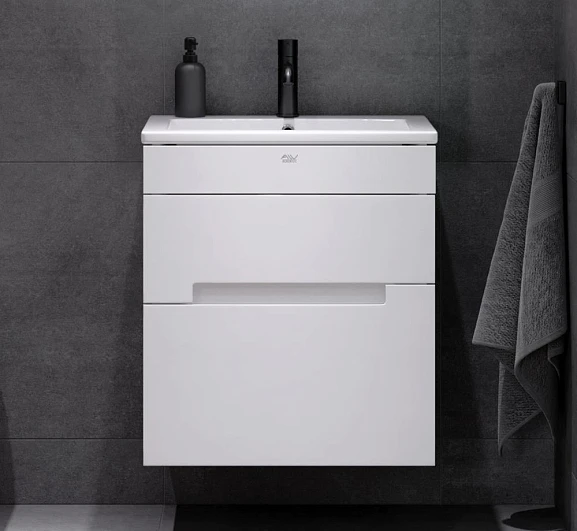 Тумба с раковиной Alavann Rita 60 белый глянец (раковина Элина 60)