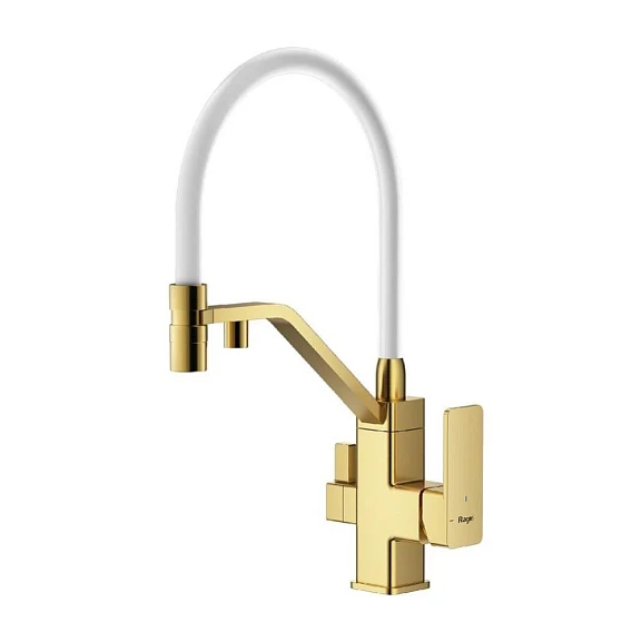 Смеситель Raglo R85.62.03 для кухни с гибким изливом и функцией подключения фильтра золотой сатин