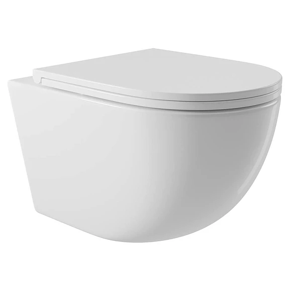 Подвесной унитаз Aqueduto Ovo 36*52,5 безободковый с крышкой-сиденьем микролифт белый глянцевый