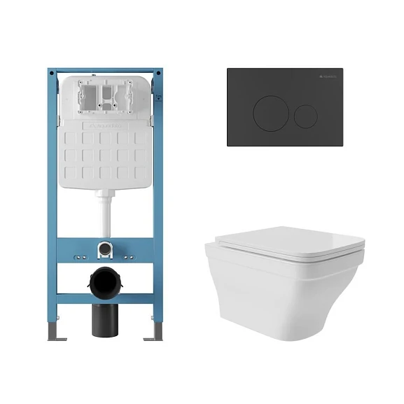 Комплект инсталляции Aqueduto Tecnica Novo с безободковым унитазом Esteta белый глянец, клавиша смыва Circulo Novo черная матовая