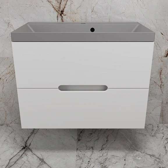 Тумба с раковиной Style Line Матис 80 белая матовая (раковина Asti 80*45 серый шелк)