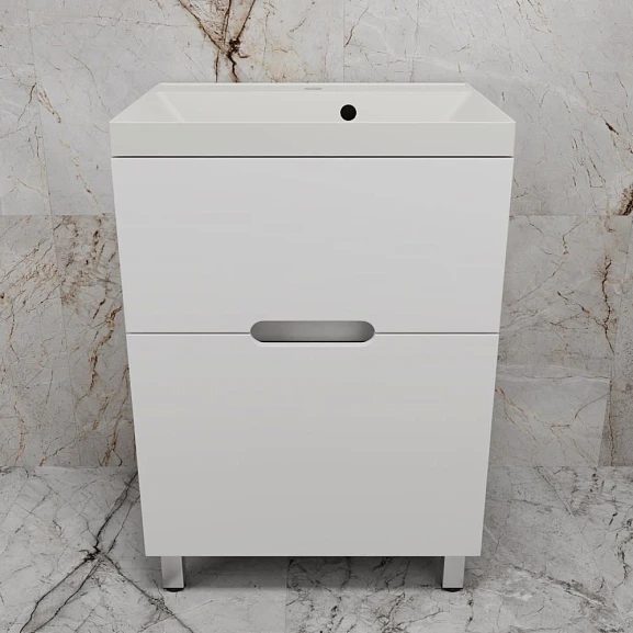 Тумба с раковиной Style Line Матис 60 напольная белая матовая (раковина Asti 60*45 жасмин)