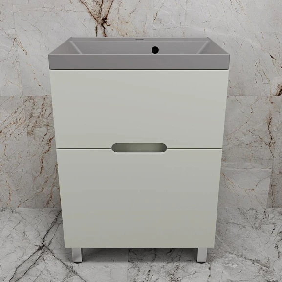 Тумба с раковиной Style Line Матис 60 напольная олива (раковина Asti 60*45 серый шелк)