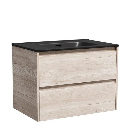 Тумба с раковиной Sancos Libra 70 дуб галифакс натуральный (раковина Element CN7007MB черная матовая)
