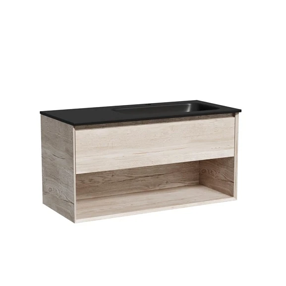Тумба с раковиной Sancos Marmi 1.0 100 дуб галифакс натуральный R (раковина Grace CN7015MB черная матовая)