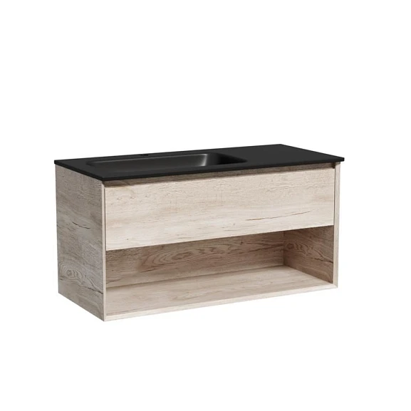 Тумба с раковиной Sancos Marmi 1.0 100 дуб галифакс натуральный L (раковина Grace CN7014MB черная матовая)