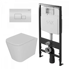 Комплект инсталляции D&K DI8055119 с безободковым унитазом Quadro, клавиша смыва Quadro белая