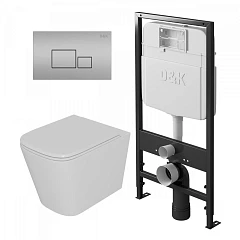 Комплект инсталляции D&K DI8055119 с безободковым унитазом Quadro, клавиша смыва Quadro матовый хром