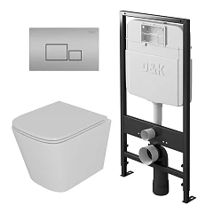 Комплект инсталляции D&K DI8055119 с безободковым унитазом Berlin, клавиша смыва Quadro матовый хром
