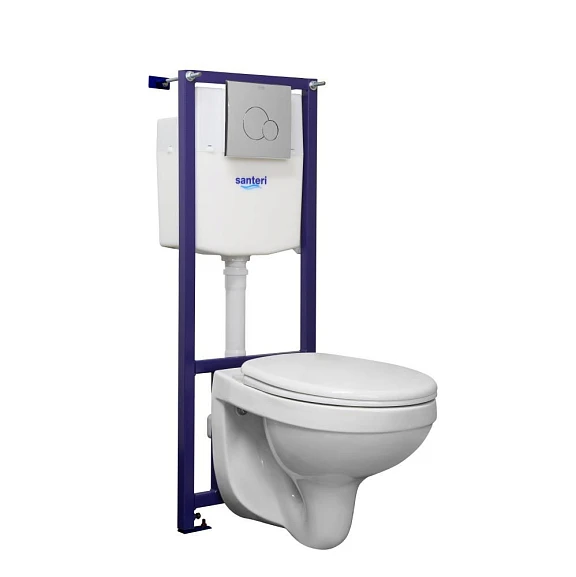 Комплект инсталляции Santeri Альфа (унитаз с крышкой-сиденьем + система инсталляции с хромированной клавишей смыва)