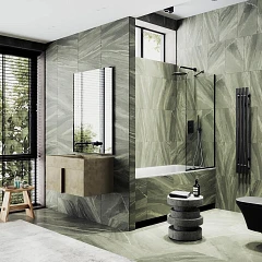 Душевая шторка на ванну MaybahGlass MGV-154-6у 74*140 профиль черный матовый стекло прозрачное