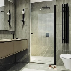 Душевая дверь в нишу MaybahGlass 60*198 профиль черный матовый стекло прозрачное без поддона