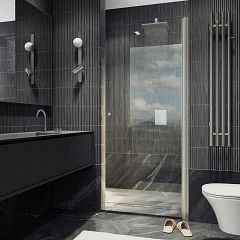 Душевая дверь в нишу MaybahGlass 80*198 профиль матовый хром стекло прозрачное без поддона