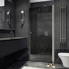 Душевая дверь в нишу MaybahGlass 60*198 профиль матовый хром стекло графит без поддона