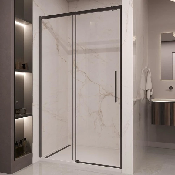 Душевая дверь в нишу Vincea Stella 110*200 стекло прозрачное профиль черный матовый без поддона