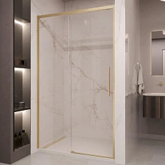 Душевая дверь в нишу Vincea Stella 130*200 стекло прозрачное профиль брашированное золото без поддона