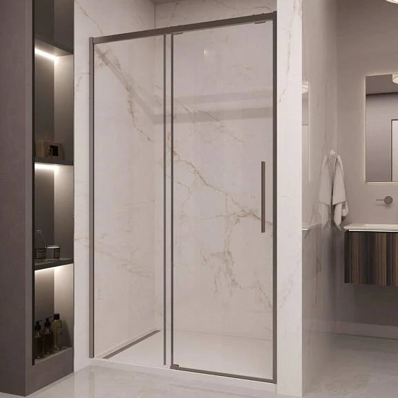 Душевая дверь в нишу Vincea Stella 160*200 стекло прозрачное профиль вороненая сталь без поддона