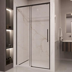 Душевая дверь в нишу Vincea Stella 150*200 стекло прозрачное профиль черный матовый без поддона