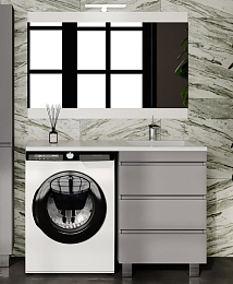 Комплект мебели Style Line Даллас Леон 120 R напольный 3 ящика серый матовый под стиральную машину Комплект мебели Style Line Даллас Леон 120 R напольный 3 ящика серый матовый под стиральную машину