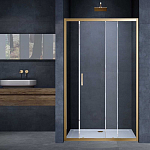 Душевая дверь в нишу Vincea Alpha 140*190 L/R профиль брашированное золото без поддона