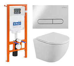 Комплект инсталляции 4в1 BelBagno (унитаз с сиденьем Uno BB3105CHR/SC + система инсталляции BB002-80 с кнопкой смыва BB005-PR-CHROME)