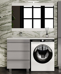 Комплект мебели Style Line Даллас Леон 120 L напольный 3 ящика серый матовый под стиральную машину Комплект мебели Style Line Даллас Леон 120 L напольный 3 ящика серый матовый под стиральную машину
