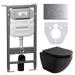 Комплект инсталляции Ceramicanova Envision, унитаз Metropol Rimless черный, клавиша смыва Round хром матовый